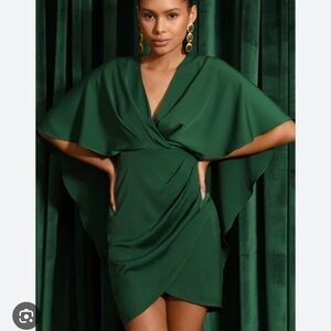 Adelyn Rae Stretch Surplice V-Neckline Cape Back Mini Sheath Dress